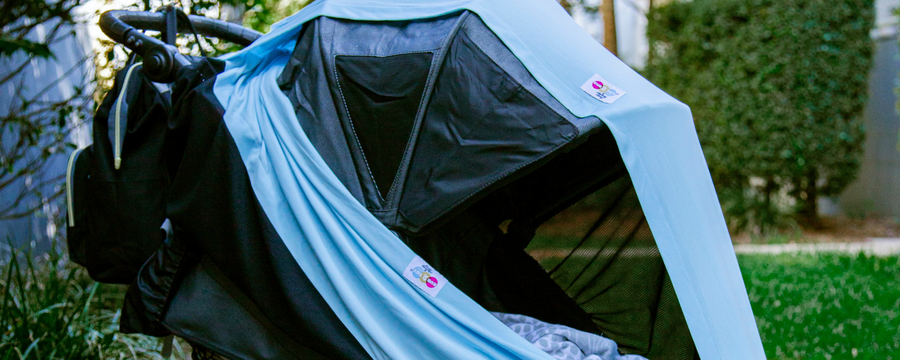 directional shading to protect from rebound UV for optimal sun protection without risk of trapping heat for the baby inside