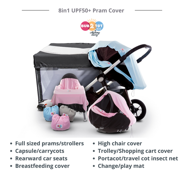 Bub2Tot 8in1 BLUE ~ Multifunctional UPF 50+ Pram Shade